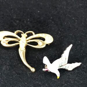 Seagull And Dragonfly Brooches